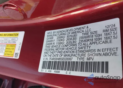 2025 Honda Cr-V Hybrid Sport-L from USA, damaged, VIN 7FARS5H85SE026997